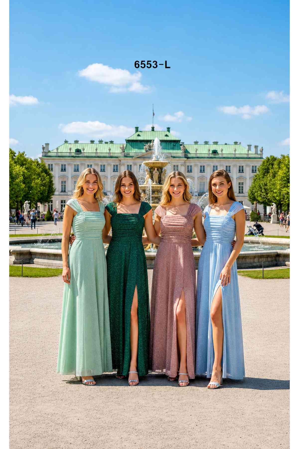 Celavie 6653-L Chiffon A-Line Formal Dress with Cap Sleeves