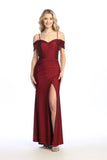 Celavie 6597-L Cold-Shoulder Fitted Satin Long Evening Gown
