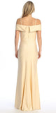 Celavie 6597-L Cold-Shoulder Fitted Satin Long Evening Gown