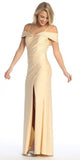 Celavie 6597-L Cold-Shoulder Fitted Satin Long Evening Gown