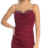 Celavie 6603-L Long Sweetheart Fitted Pleated Cowl Neck Glitter Gown