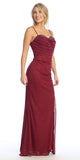 Celavie 6603-L Long Sweetheart Fitted Pleated Cowl Neck Glitter Gown