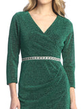 Celavie 6647-S Short Simmering Sparkle Cocktail Dress with Rhinestone Waist Detail