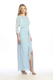 Celavie 6657-L Elegant Lace Bodice Chiffon Maxi Dress with Ruffle Detail