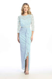 Celavie 6657-L Elegant Lace Bodice Chiffon Maxi Dress with Ruffle Detail
