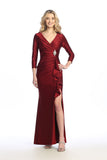 Celavie 6704-L Long Satin Formal Dress with Ruffle Slit & Jeweled Waist