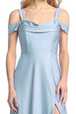 Celavie 6708-L Long Stretch Satin Off-the-Shoulder Formal Dress with Slit