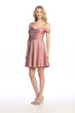 Celavie 6708-S Short Stretch Satin Off-the-Shoulder Cocktail Dress