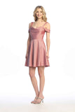 Celavie 6708-S Short Stretch Satin Off-the-Shoulder Cocktail Dress