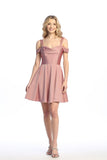Celavie 6708-S Short Stretch Satin Off-the-Shoulder Cocktail Dress