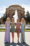 Celavie 6708-L Long Stretch Satin Off-the-Shoulder Formal Dress with Slit