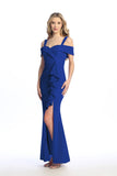 Celavie 6710-L Glitter Off-the-Shoulder Formal Dress with Ruffle Slit