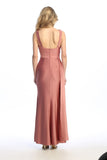 Celavie 6711-L Long Stretch Satin V-Neck Formal Dress with Ruched Waist & Slit