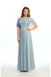Celavie 6732-L Lace Chiffon A-Line Formal Dress with Flutter Sleeves