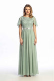 Celavie 6732-L Lace Chiffon A-Line Formal Dress with Flutter Sleeves