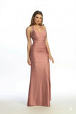 Celavie 6741-L Long Halter Satin Formal Dress with Ruched Bodice & Slit