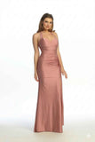Celavie 6741-L Long Halter Satin Formal Dress with Ruched Bodice & Slit