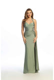 Celavie 6741-L Long Halter Satin Formal Dress with Ruched Bodice & Slit