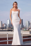 Ladivine 7434W Strapless Chiffon Fitted Off-White Dress