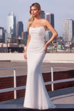 Ladivine 7434W Strapless Chiffon Fitted Off-White Dress