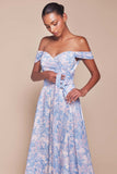 Ladivine 7441 Dress Off the Shoulder Floral Printed A-Line Dress