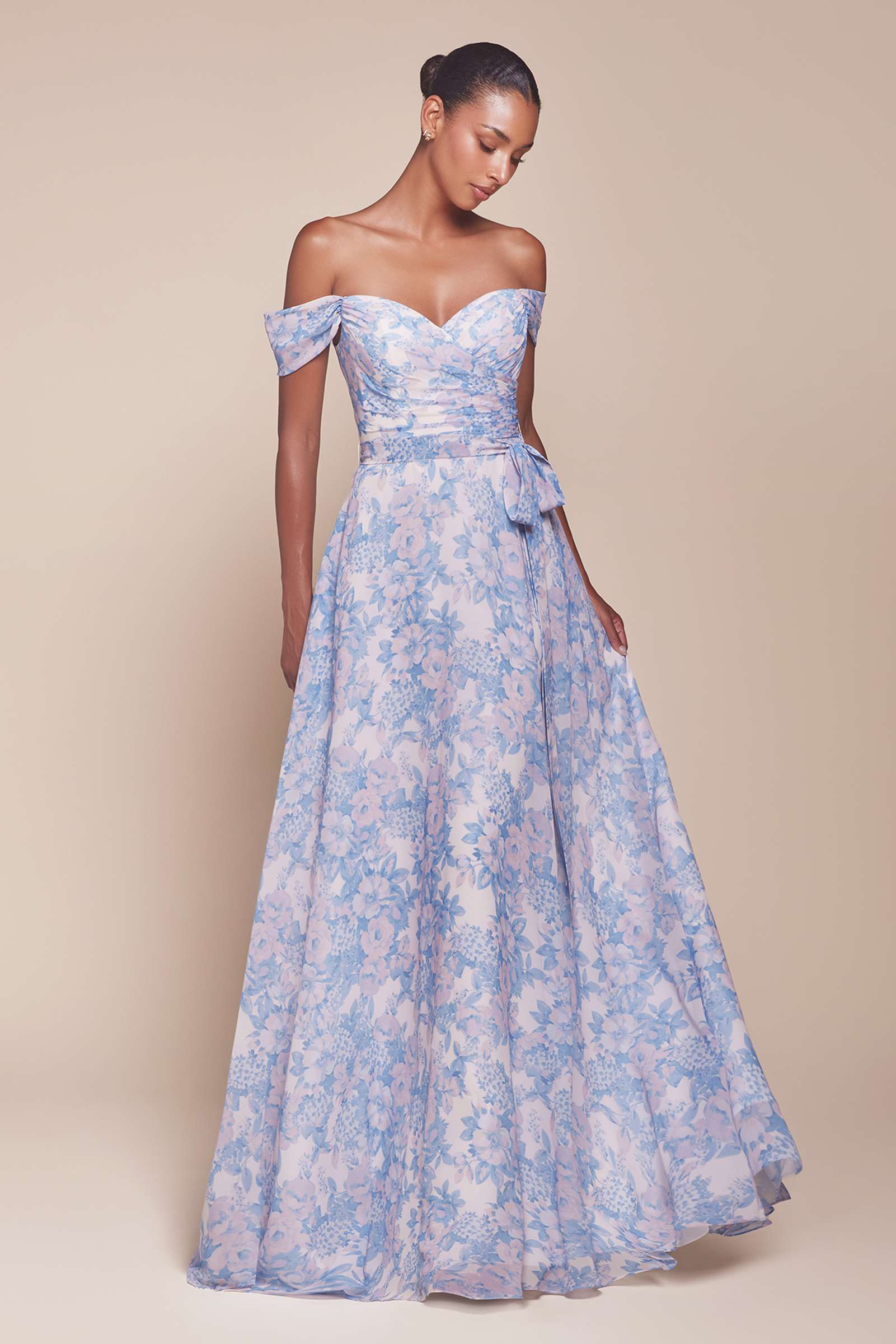 Ladivine 7441 Dress Off the Shoulder Floral Printed A-Line Dress