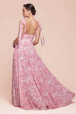 Ladivine 7442 Dress Tie Strap A-Line Floral Printed Skirt - ROSE