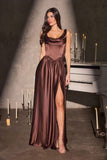 Ladivine 7446 A-Line Fitted Bodice Cowl Neckline Satin Dress