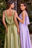 Ladivine 7446 A-Line Fitted Bodice Cowl Neckline Satin Dress