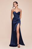 Cinderella Divine 7483 Long Satin Corset Cowl Neckline Formal Gown