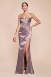 Cinderella Divine 7483 Long Satin Corset Cowl Neckline Formal Gown