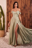 Ladivine 7493 Long A-Line Off the Shoulder Satin Dress