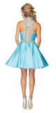 Juliet 770 High Beaded Neckline Sleeveless Short A-Line Satin Dress