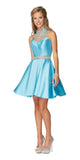 Juliet 770 High Beaded Neckline Sleeveless Short A-Line Satin Dress