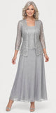 Sally Fashion 8466 Long Chiffon Mother of Groom Dress Lace 3/4 length Sleeve Jacket