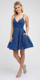 V-Neck Navy Blue Homecoming Short Dress with Pockets