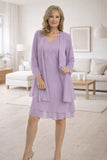 Sally Fashion 8694 Flowy Chiffon Dress Knee Length Long Sleeve Cardigan