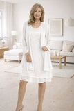 Sally Fashion 8694 Flowy Chiffon Dress Knee Length Long Sleeve Cardigan