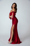 Eureka 9181 Off the Shoulder Gown Ruched Bodice Adjustable Bow Tie Sleeves