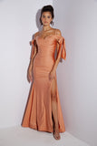 Eureka 9181 Off the Shoulder Gown Ruched Bodice Adjustable Bow Tie Sleeves