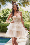 Juliet JT918S Dress Strapless Cocktail Leaf Lace Corset Bodice Ruffle Skirt