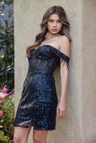 Juliet JT919L Dress Fitted Off Shoulder Sequin Sweetheart Bodice