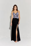 Eureka 9969 Long Glitter Satin Fitted Side Leg Slit Evening Gown