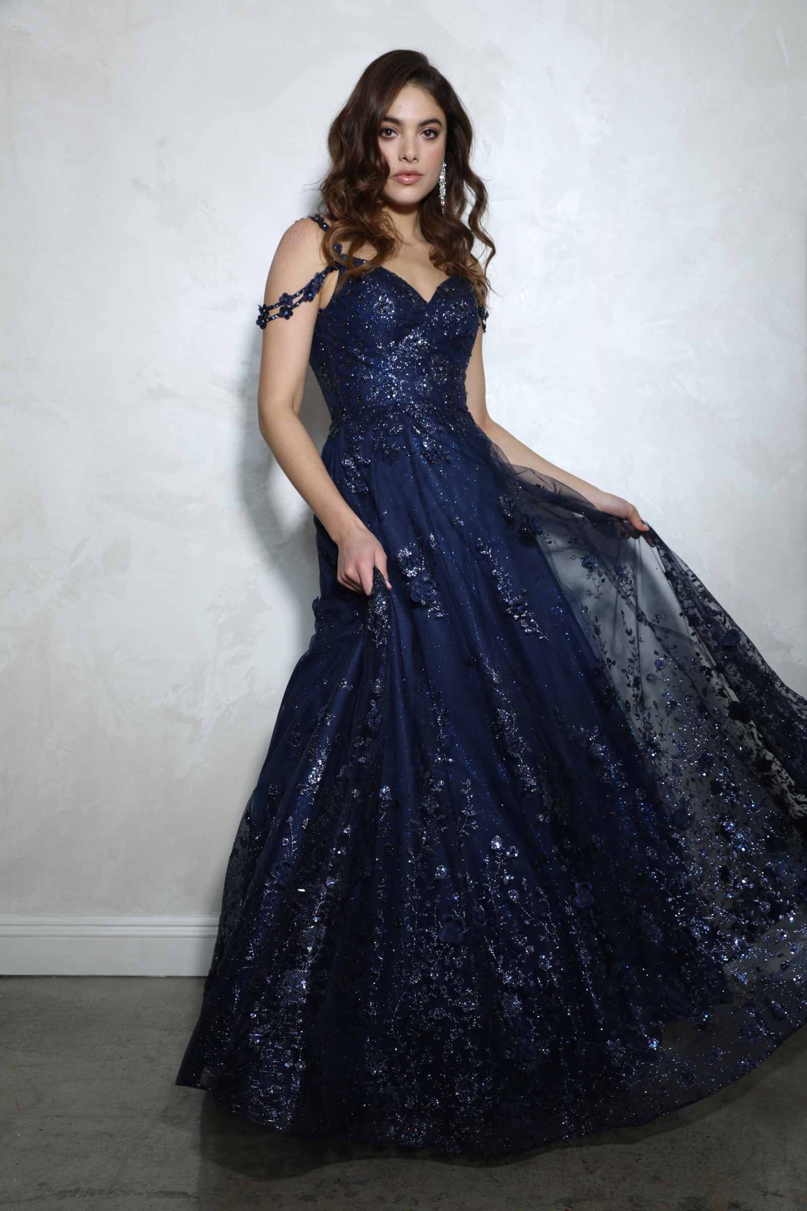 Eureka 9980 Glitter Floral Tulle Gown with 3D Floral Embellishments