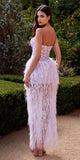 Andrea & Leo A1225 Long Strapless Feather Skirt Lace Bodice Gown