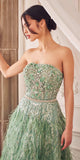 Andrea & Leo A1226 Tea Length Feather Skirt Strapless Beaded Gown