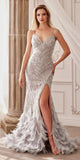 Andrea & Leo A1229 and A1229C Mermaid Dress - Silver/Nude