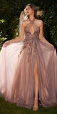 Andrea & Leo A1236 Long A-Line Halter Layered Glitter Tulle Dress
