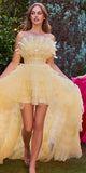 Andrea & Leo A1240 High-Low Ruffled Tiered Tulle Gown Feather Details