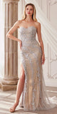 Andrea & Leo A1256 Long Strapless Embellished Silver/Nude Gown
